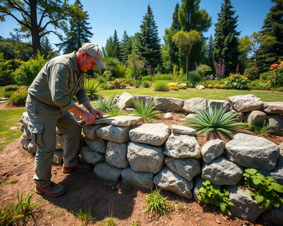 planting a natural stone wall